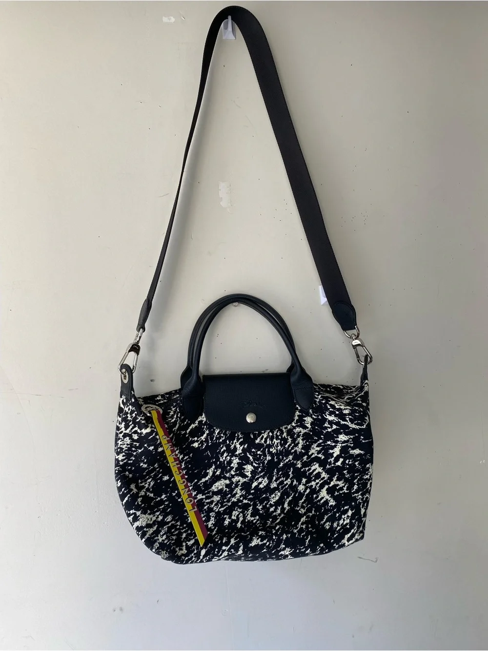 Longchamp Le Pliage Appaloosa Black White Coated Canvas Crossbody Bag Small
